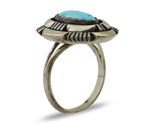 Navajo Ring 925 Silver Blue Sleeping Beauty Turquoise Signed LM NEZ C.80's