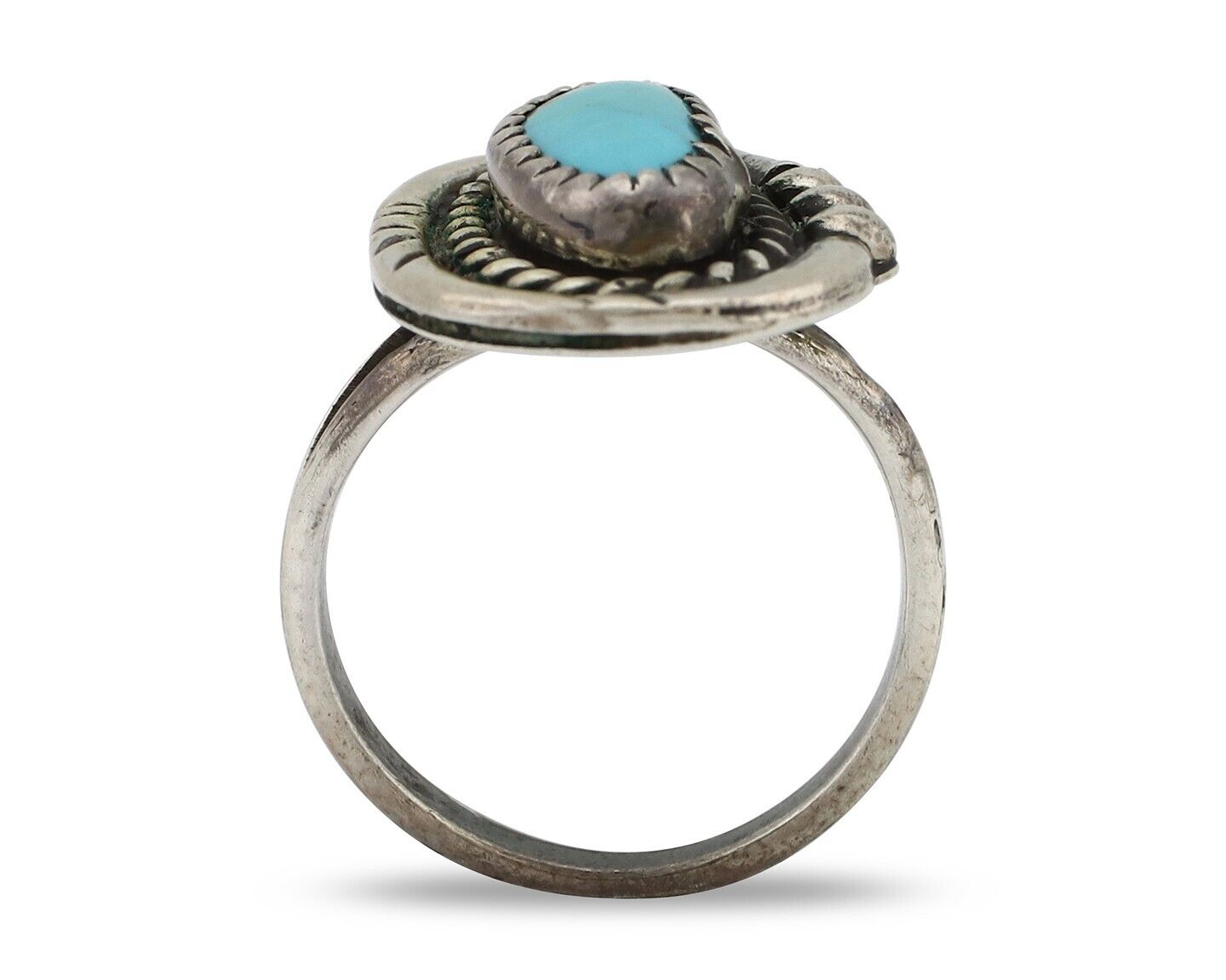 Navajo Ring 925 Silver Natural Blue Turquoise Native American Artist C.80's