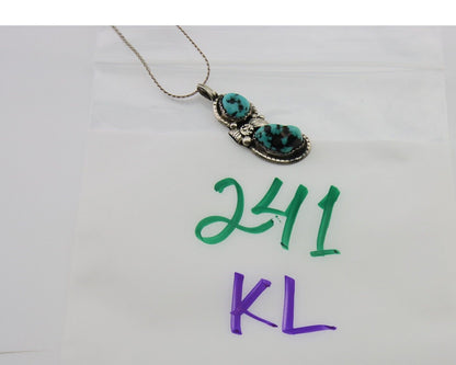 Navajo Necklace 925 Silver Natural Blue Turquoise Artist Signed Tom Willeto C80s