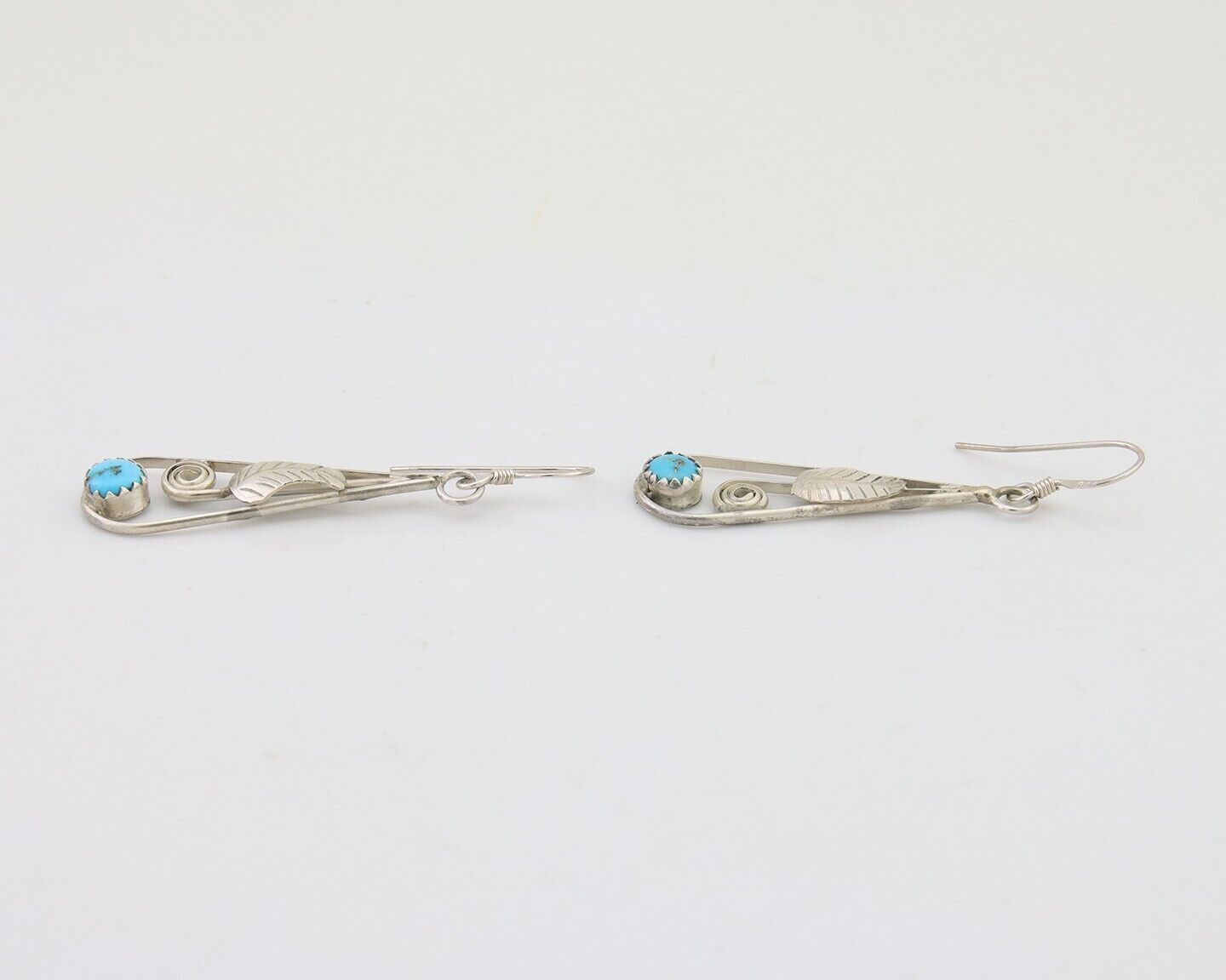 Navajo Dangle Earrings 925 Silver Natural Blue Turquoise Artist Signed JB C.80's