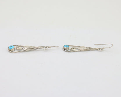 Navajo Dangle Earrings 925 Silver Natural Blue Turquoise Artist Signed JB C.80's