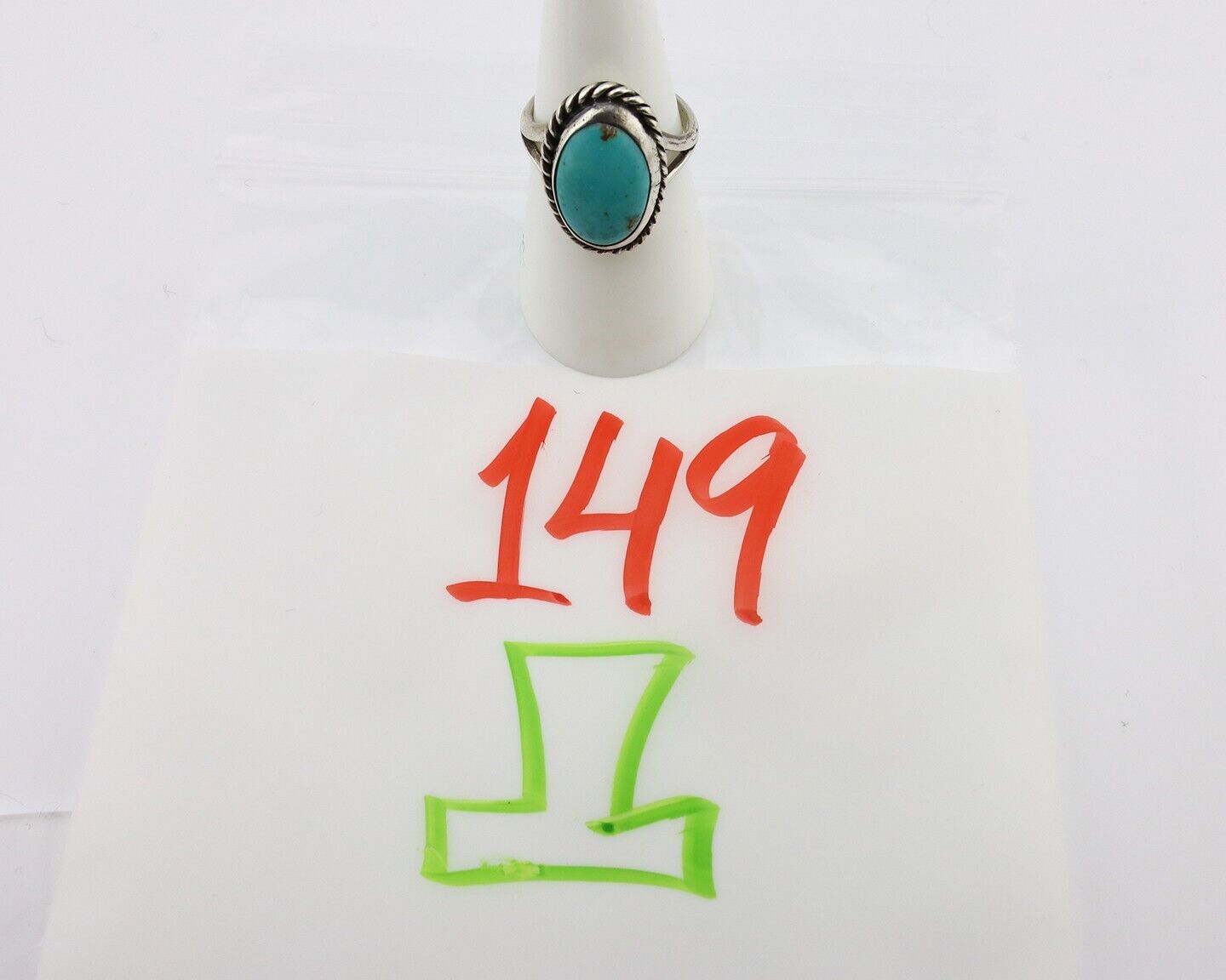 Navajo Ring 925 Silver Kingman Turquoise Native American Artist C.80's