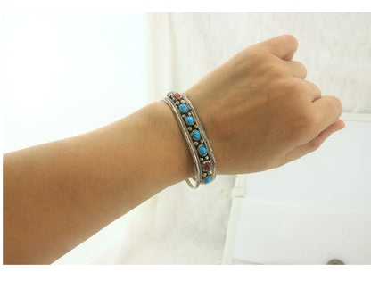 Navajo Cuff Bracelet Sterling Silver Natural Gemstone Vintage Native Signed V