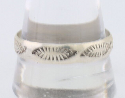 Navajo Hand Stamped Band 925 Silver 5.0 mm Signed Larry Chavez Size 13 C.80's