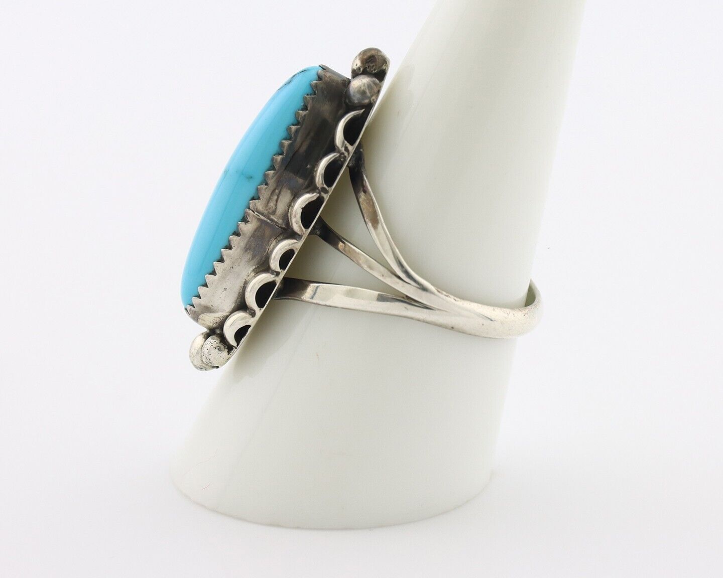 Navajo Ring .925 Silver Sleeping Beauty Turquoise Signed SkyStone Creations C80s