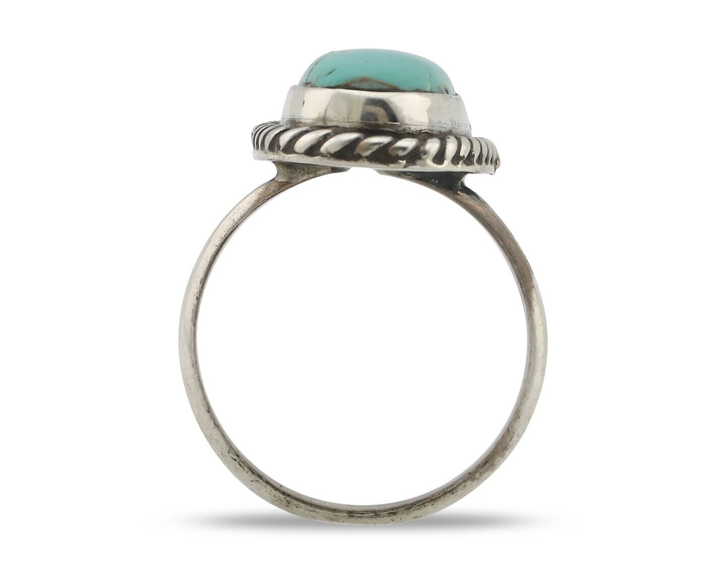 Navajo Ring 925 Silver Natural Kingman Turquoise Signed M Montoya C.80's