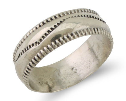 Navajo Hand Stamped Band 925 Silver 6.0 mm Native Artist Size 5.0 C.80's
