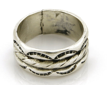 Navajo Ring .925 Silver Handmade Hand Stamped 3 Row Rope Band C.1980's
