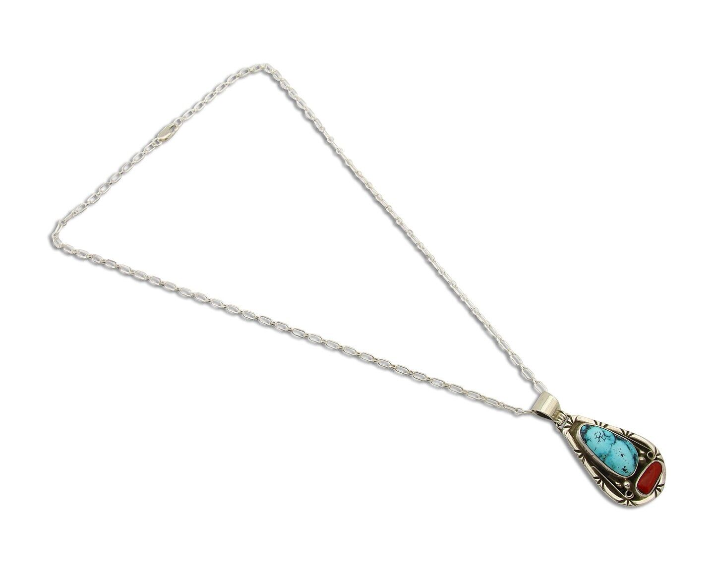 Navajo Necklace 925 Silver Spiderweb Turquoise Artist Signed Teepee on Hill C80s