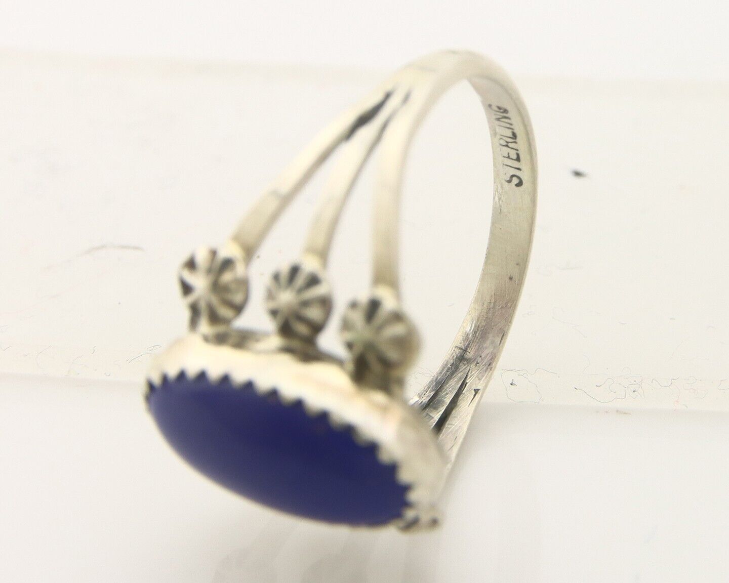 Navajo Ring 925 Sterling Natural Lapis Handmade Native Artist C.80's