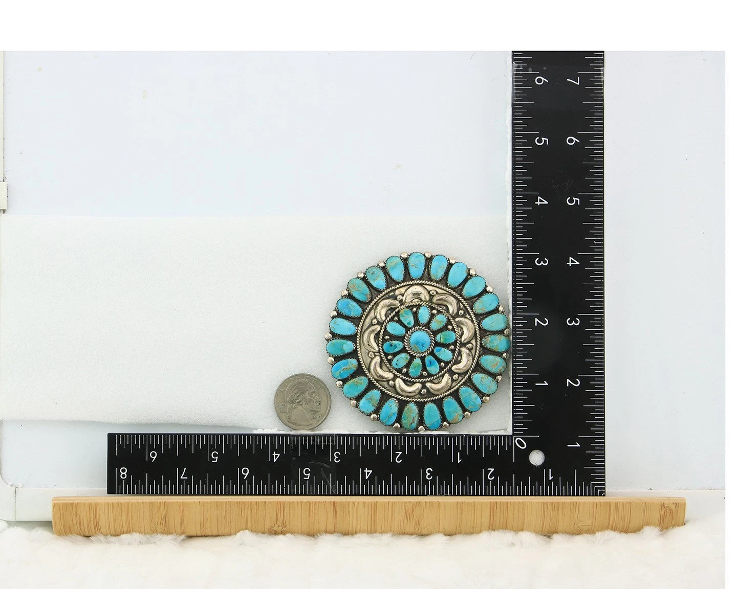 Navajo Handmade Pin Sterling Silver Turquoise Vintage Artist Signed LMB 3 in