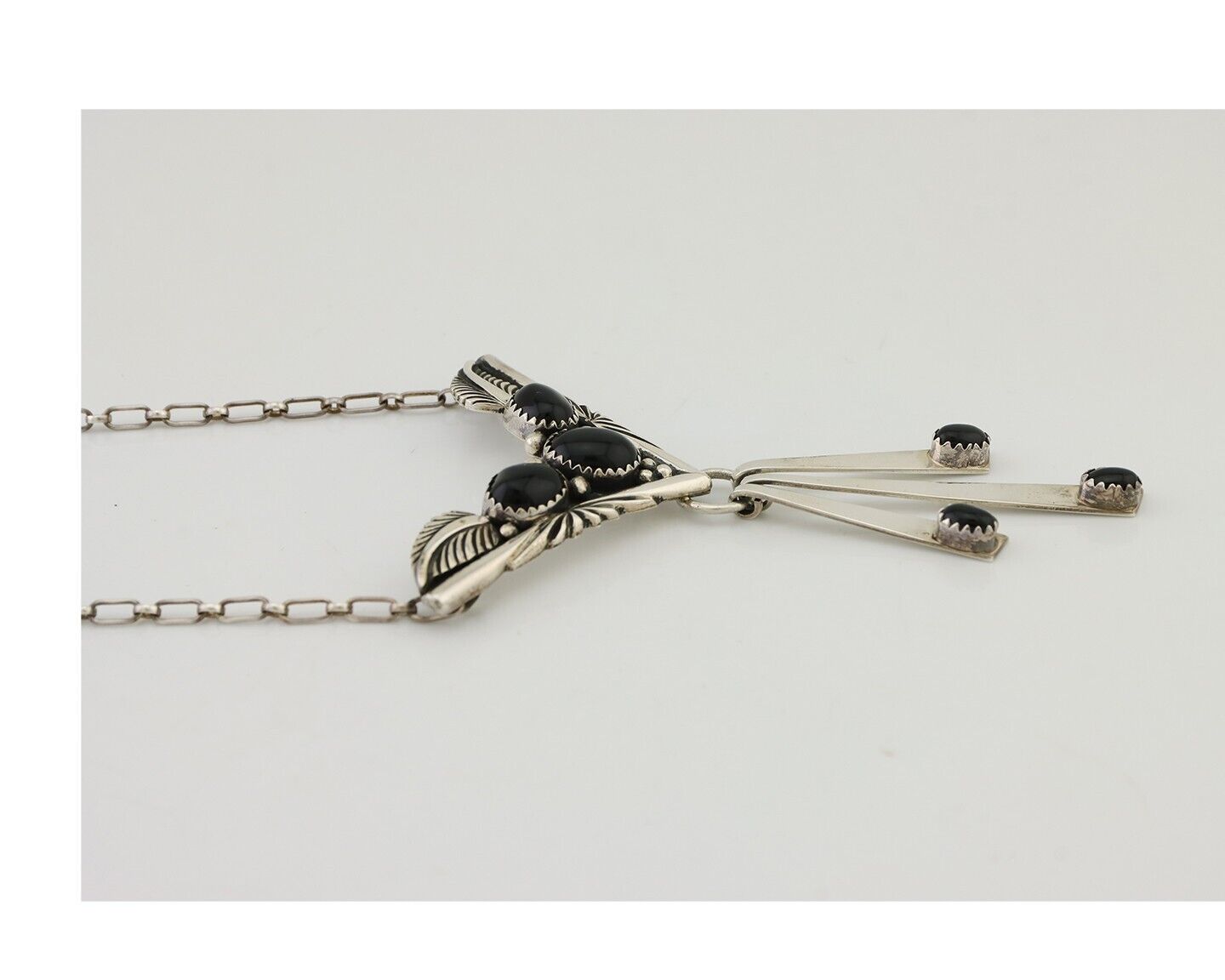 Navajo Necklace 925 Silver Black Onyx Signed Nila Johnson C.80's