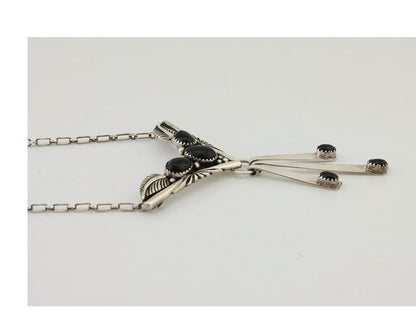 Navajo Necklace 925 Silver Black Onyx Signed Nila Johnson C.80's