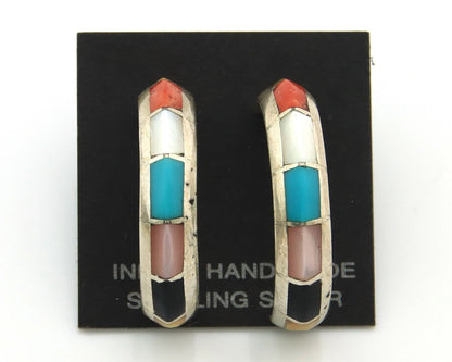 Navajo Half Hoop Earrings Sterling Silver Natural Gemstone Native Handmade