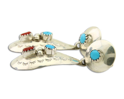 Navajo Earrings 925 Silver Turquoise & Coral Artist Signed Leeann Lee C.80's