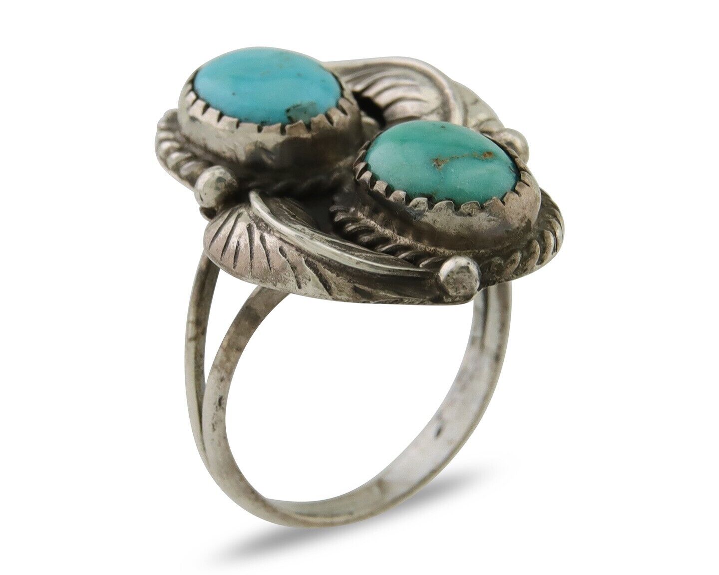 Navajo Ring 925 Silver Natural Blue Green Turquoise Signed MC C.80's