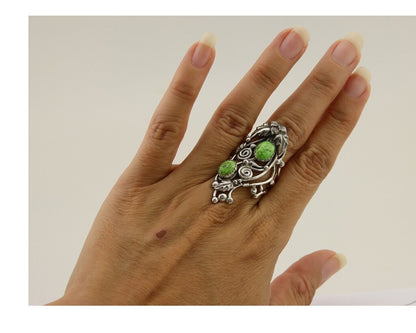 Navajo Ring 925 Silver Natural Denim Lapis Artist Signed Prairie Fire C.80's