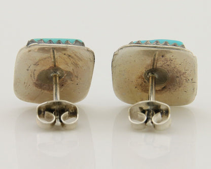 Navajo Hand Stampied Earrings 925 Silver Blue Turquoise Native Artist C.80's