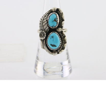 Navajo Ring 925 Silver Natural Blue Turquoise Artist Signed SC C.80's Size 6.75