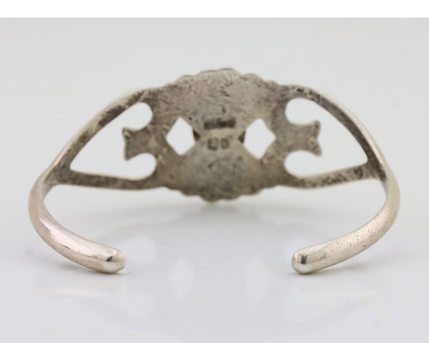 Navajo Sand Cast Cuff Bracelet 925 Silver Natural Turquoise Signed LD C.80's