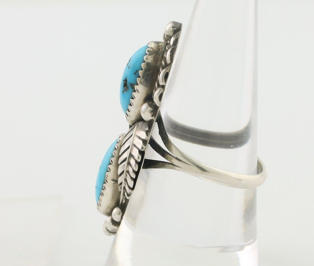 Navajo Ring 925 Silver Sleeping Beauty Turquoise Signed Sharon Cisco C.80's
