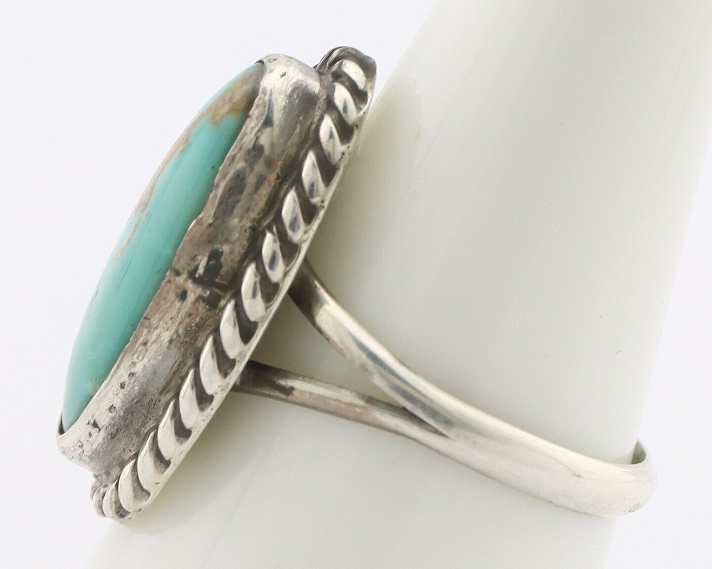 Navajo Ring 925 Silver Natural Kingman Turquoise Signed M Montoya C.80's