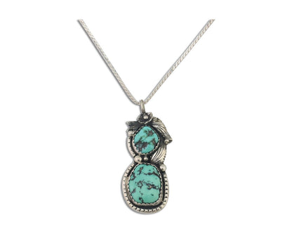 Navajo Necklace 925 Silver Natural Turquoise Signed Tom Willeto C.80s
