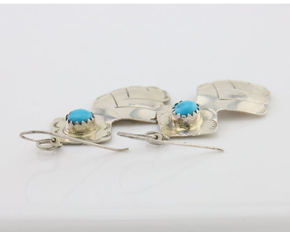 Navajo Dangle Earrings 925 Silver Natural Turquoise Artist Signed T C.80's