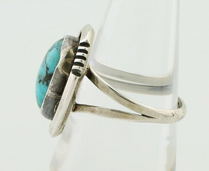 Navajo Ring 925 Silver Natural Mined Blue Turquoise Native American Artist C80s