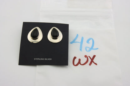 Navajo Earrings 925 Silver Handmade Natural Black Onyx Native American C.80's