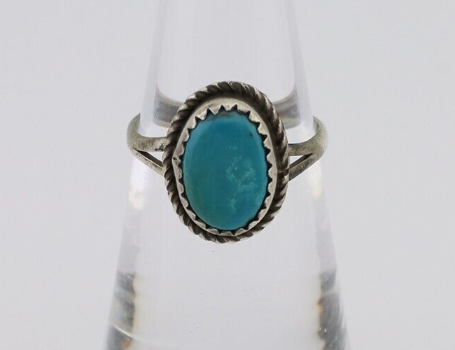 Navajo Ring 925 Silver Kingman Turquoise Native American Artist C.80's