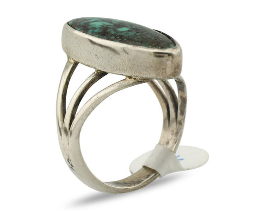 Navajo Ring 925 Silver Natural Spiderweb Turquoise Native American Artist C.80's