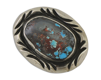 Navajo Pin 925 Silver Natural Blue Turquoise Signed C Raincloud C.80's