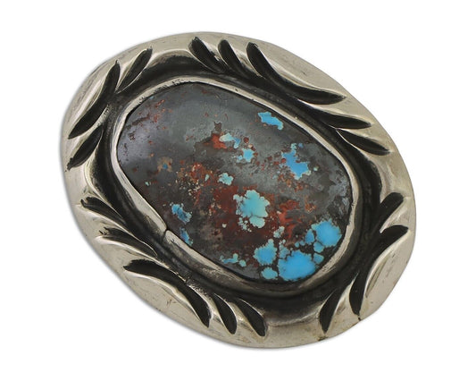 Navajo Pin 925 Silver Natural Blue Turquoise Signed C Raincloud C.80's