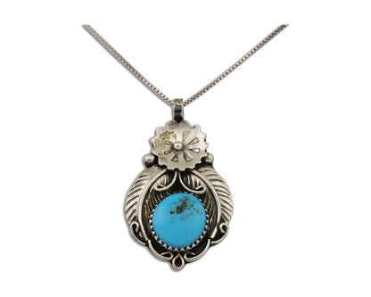 Navajo Necklace 925 Silver Natural Turquoise Artist Signed Mike Begay C.80's