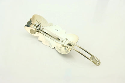 Navajo Barrette Sterling Silver Black Onyx Vintage Hand Stamped 3.9 in.