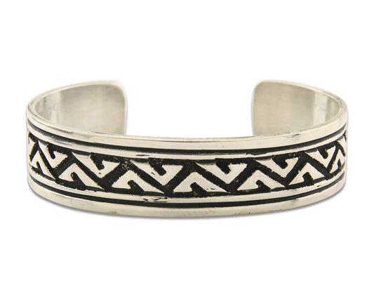 Navajo Bracelet 925 Silver Artist Signed Thomas Singer Cuff Made in the 1980's