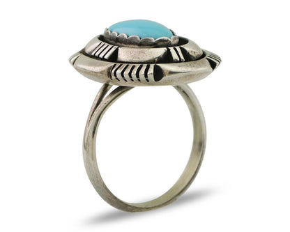 Navajo Ring 925 Silver Blue Sleeping Beauty Turquoise Signed LM NEZ C.80's