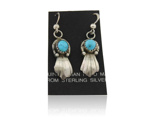 Navajo Earrings 925 Silver Blue Turquoise Artist Signed Kee Tsosie C.80's