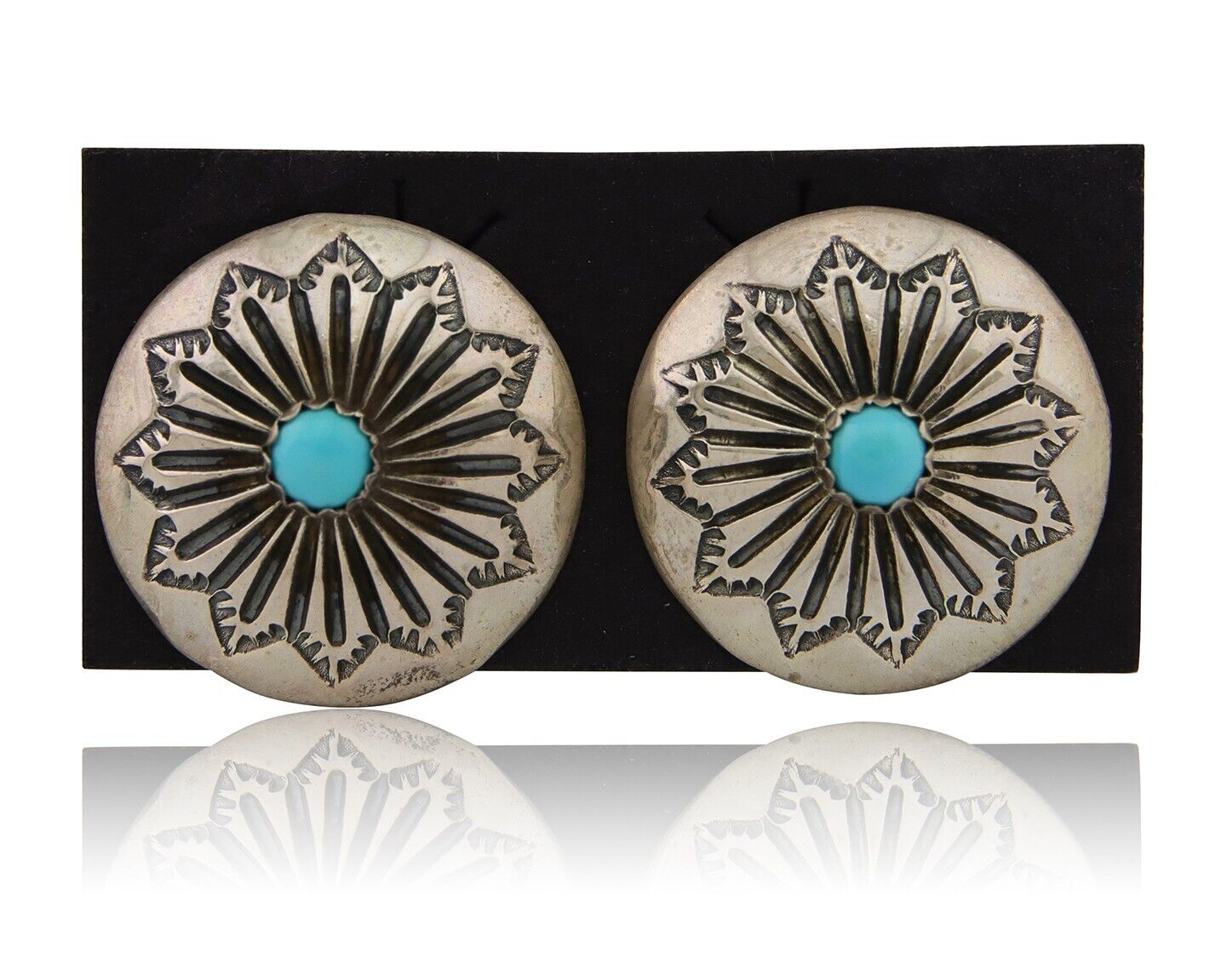 Navajo Shield Earrings 925 Silver Blue Turquoise Artist Signed SN C.80s