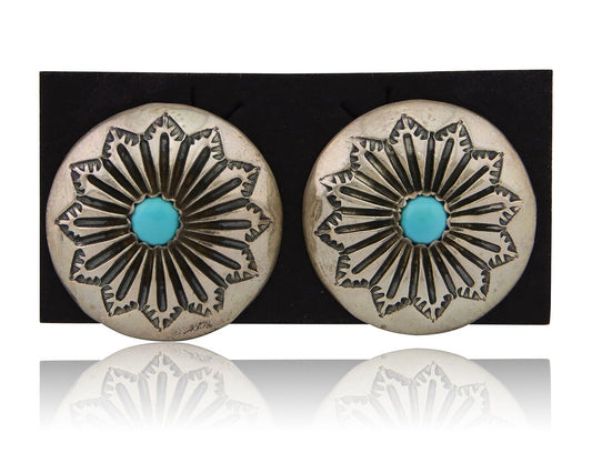 Navajo Shield Earrings 925 Silver Blue Turquoise Artist Signed SN C.80s