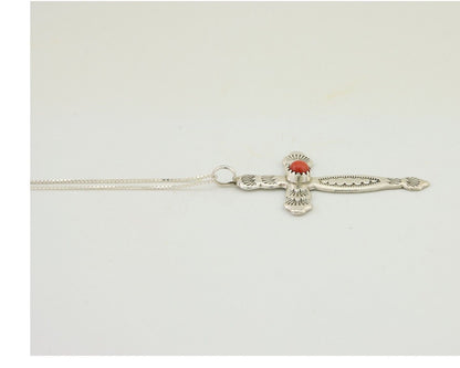 Navajo Cross Necklace 925 Silver Mediterranean Coral Native American Artist C80s