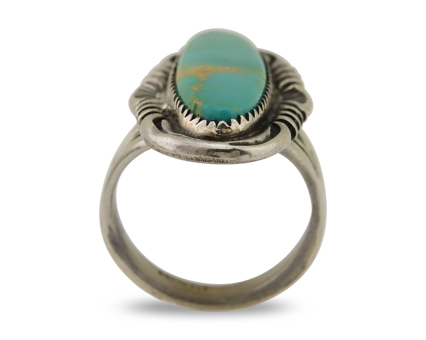 Navajo Hand Stamped Ring 925 Silver Turquoise Native Artist Begay C.80's