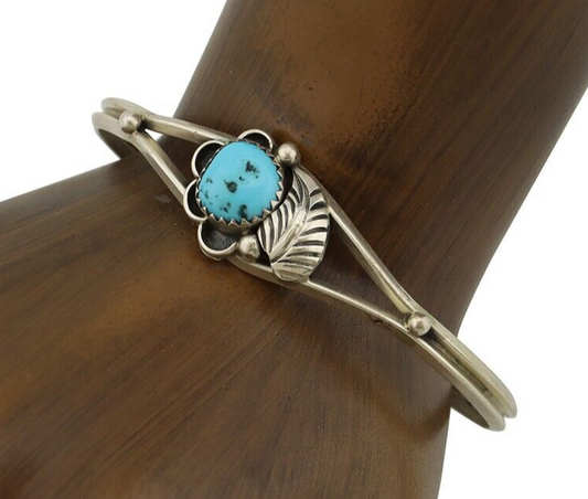 Navajo Bracelet 925 Silver Sleeping Beauty Turquoise Native American Artist C80s