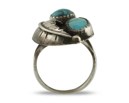 Navajo 2 Stone Ring 925 Silver Kingman Turquoise Native American Artist C.80's