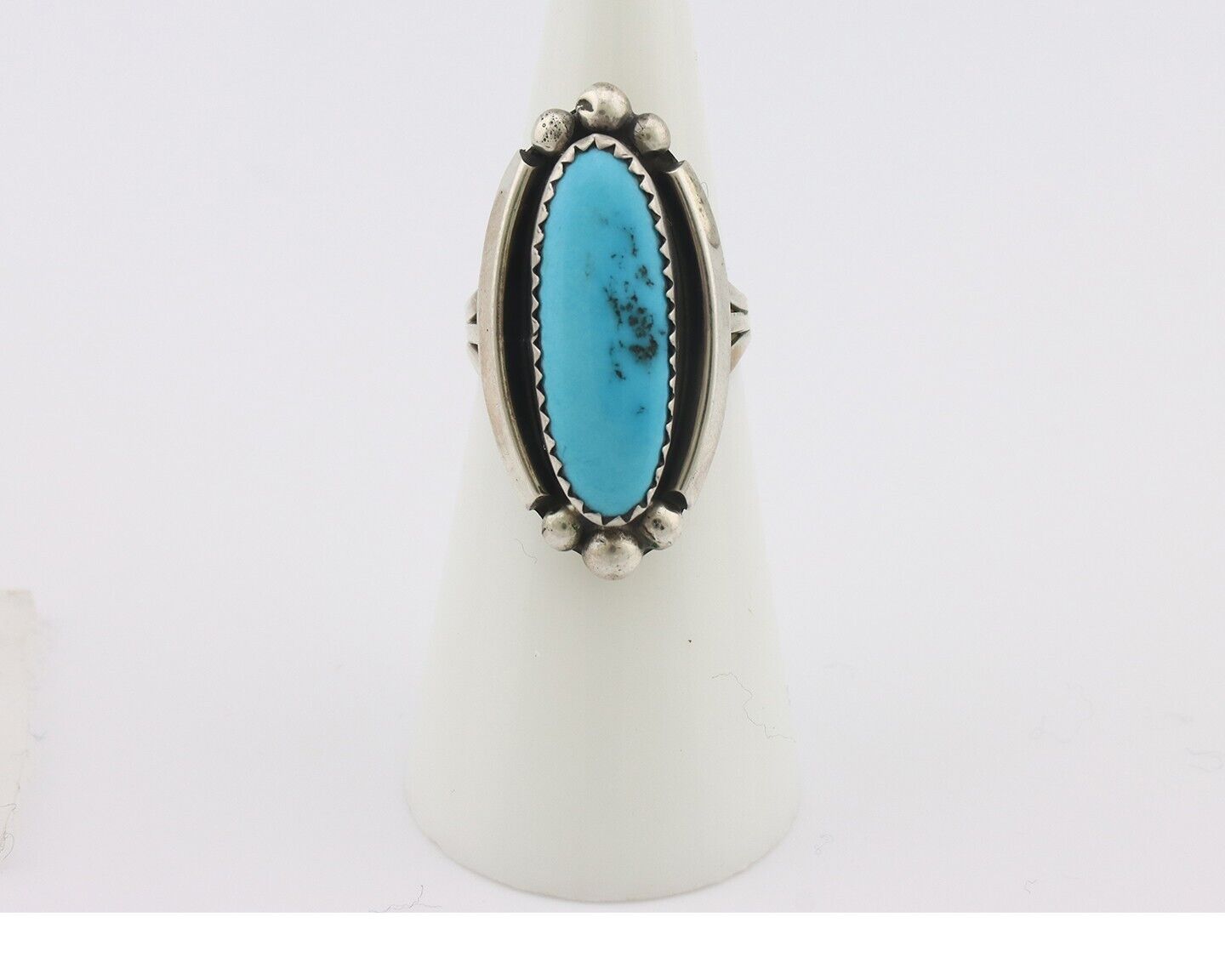 Navajo Ring .925 Silver Sleeping Beauty Turquoise Signed SkyStone Creations C80s