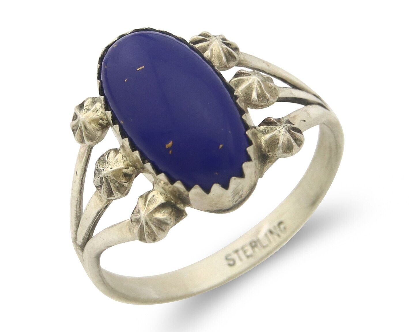 Navajo Ring 925 Sterling Natural Lapis Handmade Native Artist C.80's