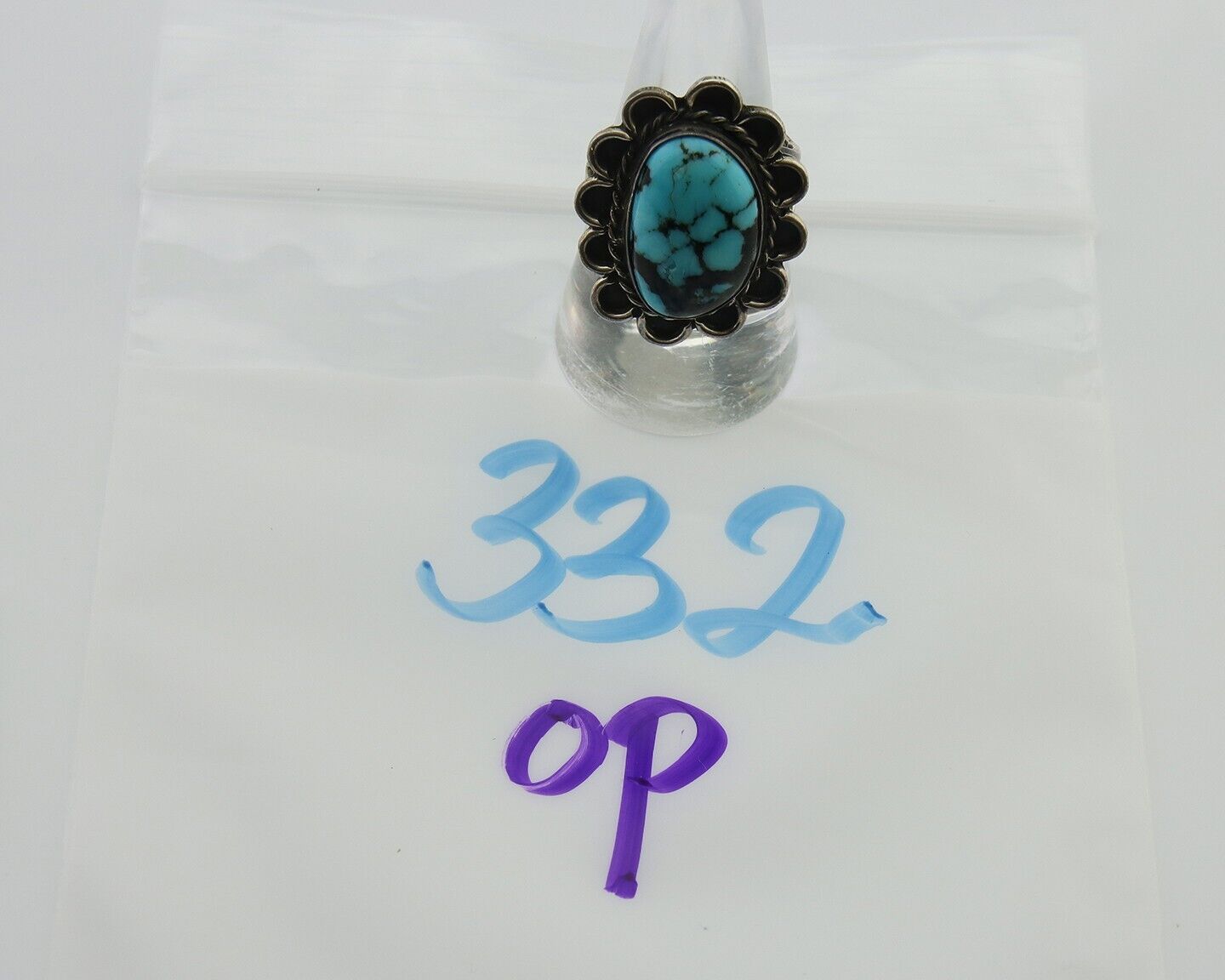 Navajo Ring .925 Silver Spiderweb Turquoise Artist Signed JT C.80's