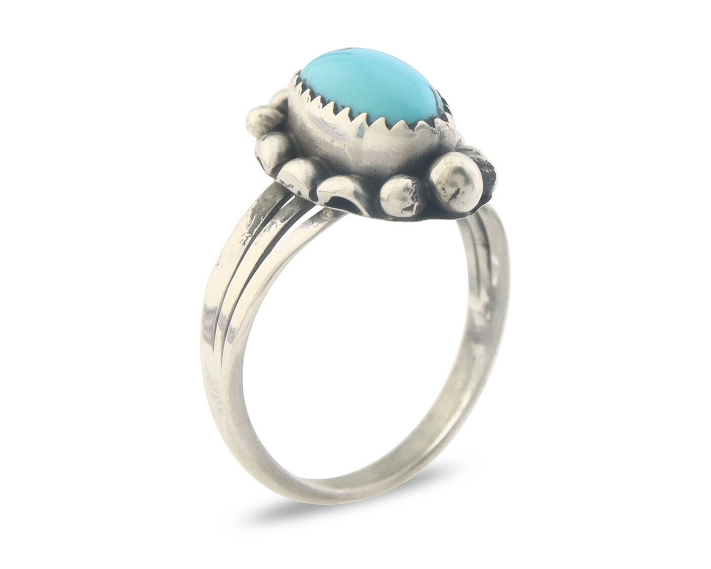 Navajo Ring 925 Sterling Natural Turquoise Native Artist C.80's Size 7.25