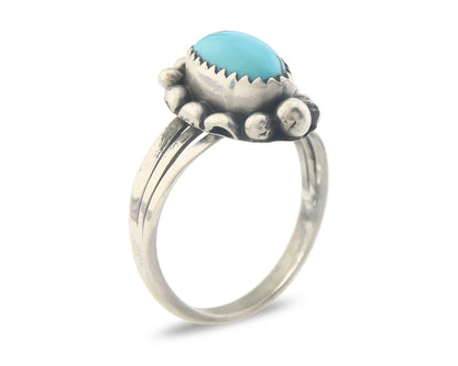 Navajo Ring 925 Sterling Natural Turquoise Native Artist C.80's Size 7.25
